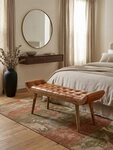 KADIMA DESIGN Sitzbank Sitzbank Echtleder / Massivholz Bank Braun 125x50x38 cm
