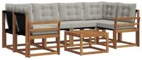 vidaXL Gartenlounge-Set Outdoor-Sofagarnitur 7 stk. Nat&uuml;rlich und Hellgrau,...