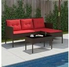 vidaXL Loungeset vidaXL Gartensofa-set 2 stk. Braun und Rot Poly-Rattan