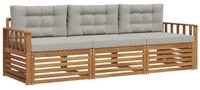 vidaXL Gartenlounge-Set Outdoor-Sofagarnitur 3 stk. Nat&uuml;rlich und Hellgrau,...
