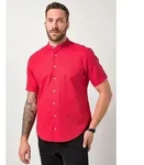JP1880 Kurzarmhemd Hemd Halbarm Leinenmix Stehkragen Modern Fit rot 4XL