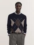 Rundhalspullover BUGATTI "Regular Fit", Herren, Gr. L, blau (390, marine), 80% Wolle,