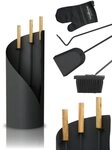 holz4home&reg; Kamingarnitur Kaminbesteck 5-tlg. Grauschwarz mit Holzgriff inkl.