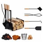 relaxdays Kamingarnitur Kaminholzkorb Metall mit Kaminbesteck, (5-St)
