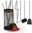 relaxdays Kamingarnitur 5-teiliges Kaminbesteck im Eimer schwarz, (5-St)