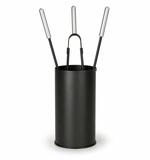 MS Beschl&auml;ge Kamingarnitur Kaminset Kaminbesteck Schwarz mit Edelstahlgriffen,