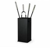 MS Beschl&auml;ge Kamingarnitur Eckiges Kaminbesteck 5-tlg. Schwarz Chrom gl&auml;nzend,