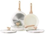 LuxusKollektion Pfannen-Set Keramikpfannen Antihaft 24 28 32cm Deckel Wei&szlig;e