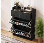 Simurq Schuhschrank Schuhkipper mit Klappen,Schwarz,80x24x110cm (1-St., f&uuml;r...