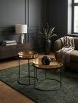 KADIMA DESIGN Satztisch Beistelltisch 2er Set Gold / Schwarz Metall Hammerschlag