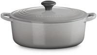 LE CREUSET Br&auml;ter Br&auml;ter Tradition oval perlgrau 29cm, Emailliertes Gusseisen