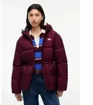Tommy Jeans Steppjacke TJW HOODED MIDI PUFFER JACKET Kunstfaser rot XS (34)