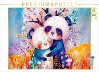 CALVENDO Puzzle CALVENDO Puzzle Aquarell Comic Panda Paar umarmt sich liebevoll...