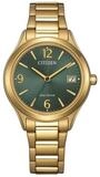 Citizen Solaruhr Citizen Damen-Uhr Eco-Drive Gr&uuml;n Edelstahl-Armband Gold-Ton