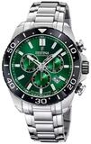 Festina Quarzuhr F20042/3, f&uuml;r Herren-Chronograph Stahl/Gr&uuml;n mit Saphirglas