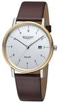 Regent Solaruhr Stahl 39mm Lederband, farbiger Sekundenzeiger