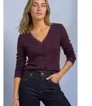 STREET ONE Shirtjacke Feinrippjacke/Strickjacke mit V-Neck und Spitze lila 34 EU