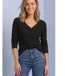 STREET ONE Shirtjacke Feinrippjacke/Strickjacke mit V-Neck und Spitze schwarz...