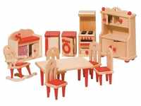 goki Puppenmöbel Küche, aus Holz, mit Tisch, Stühle und Herd, für Puppenhaus