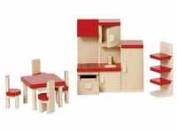 goki Puppenmöbel Küche Puppenmöbelset basic, Holzspielzeug Rollenspielzeug
