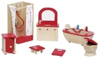 goki Puppenm&ouml;bel Badezimmer Set (7tlg), aus Holz, mit Waschbecken, Toilette und