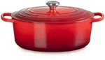 LE CREUSET Br&auml;ter Gusseisen-Br&auml;ter mit Deckel, Oval rot 33 cm