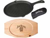 Jim Beam BBQ Grillpfanne, Gusseisen (Set, 3-tlg), inkl. Holzuntersetzer und