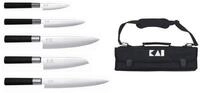 KAI Messer-Set Wasabi Black Europa Set: 6 Messer + Messertasche (Spar-Set, 6-tlg)