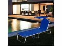 etc-shop Gartenstuhl, Sonnenliege mit Sonnendach blau Dreibeinliege Alu/Stahl