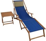 ERST-HOLZ Gartenliege Liegestuhl blau Fu&szlig;ablage Tisch Kissen Deckchair Sonnenliege