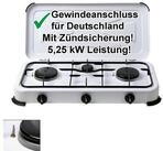 BlueCraft Gaskocher 3 flammig mit Z&uuml;ndsicherung 50mbar Propan Gas Campingkocher 5,25