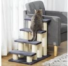 PawHut Kratzbaum Tiertreppe Katzentreppe Hundetreppe 4 Stufen Treppe, Pl&uuml;sch, Grau,