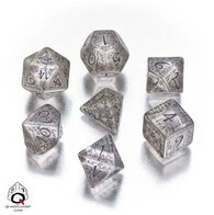 Q-Workshop Spiel, Elven W&uuml;rfel - 7 St&uuml;ck - transparent und schwarz