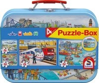 Schmidt Spiele Puzzle Verkehrsmittel Puzzle-Box im Metallkoffer 4 Puzzle, 148