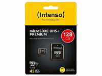 Intenso microSDHC UHS-I Premium + SD-Adapter Speicherkarte (128 GB, 45 MB/s
