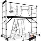 tectake Teleskopleiter Aluminium Multiger&uuml;st mit gro&szlig;er Arbeitsplattform (Aluminium
