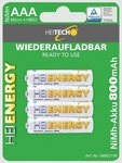 HEITECH AAA Akku Micro 800 mAh 1,2V NiMH 4 St&uuml;ck Batterie, (4 St)
