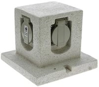 HEITRONIC Gartensteckdose 4-fach W&uuml;rfel 36315, Steinoptik