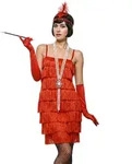 Smiffys Kost&uuml;m Rotes Flapper Cocktailkleid mit Fransen, Rotes Abendkleid f&uuml;r Damen