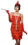 Smiffys Kost&uuml;m Rotes Flapper Cocktailkleid mit Fransen, Rotes Abendkleid f&uuml;r Damen