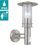 EGLO Wandleuchte LISIO Wandlampe, Edelstahl und Glas, E27, IP44, Au&szlig;enlampe, Lampe,