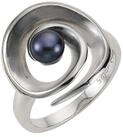 Zeeme Fingerring Silber 925 rhodiniert mit schwarzer Perle