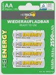 HEITECH AA Akku Mignon 2550 mAh 1,2V NiMH 4 St&uuml;ck Batterie, (4 St)
