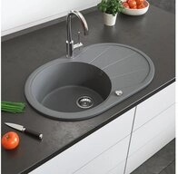 Bergstroem Granitsp&uuml;le, Grau, 78 x 50 cm Rund mit Trockenplatz, Oval, 78/50 cm,