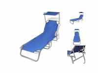vidaXL Outdoor Foldable Sunbed with Canopy 189 x 58 x 27 cm Blue