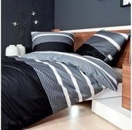 Janine Bettw&auml;sche Davos 65030 08 silber schwarz, Flanell, 3 teilig, Streifen,