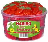 HARIBO S&uuml;&szlig;igkeit, Haribo Riesen Erdbeeren Fruchtgummi gelatinefrei Veggie 1350g