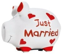 Wurm Spardose KCG Sparschwein "Just Married" Keramik, Wei&szlig;/Rot 12,5x9x9cm
