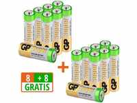 GP Batteries 16 Stück (8+8) AA Mignon Super Alkaline, 1,5V Batterie, (1,5 V,...