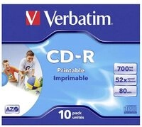 Verbatim CD-Rohling 10 Verbatim Rohlinge CD-R full printable 80Min 700MB 52x